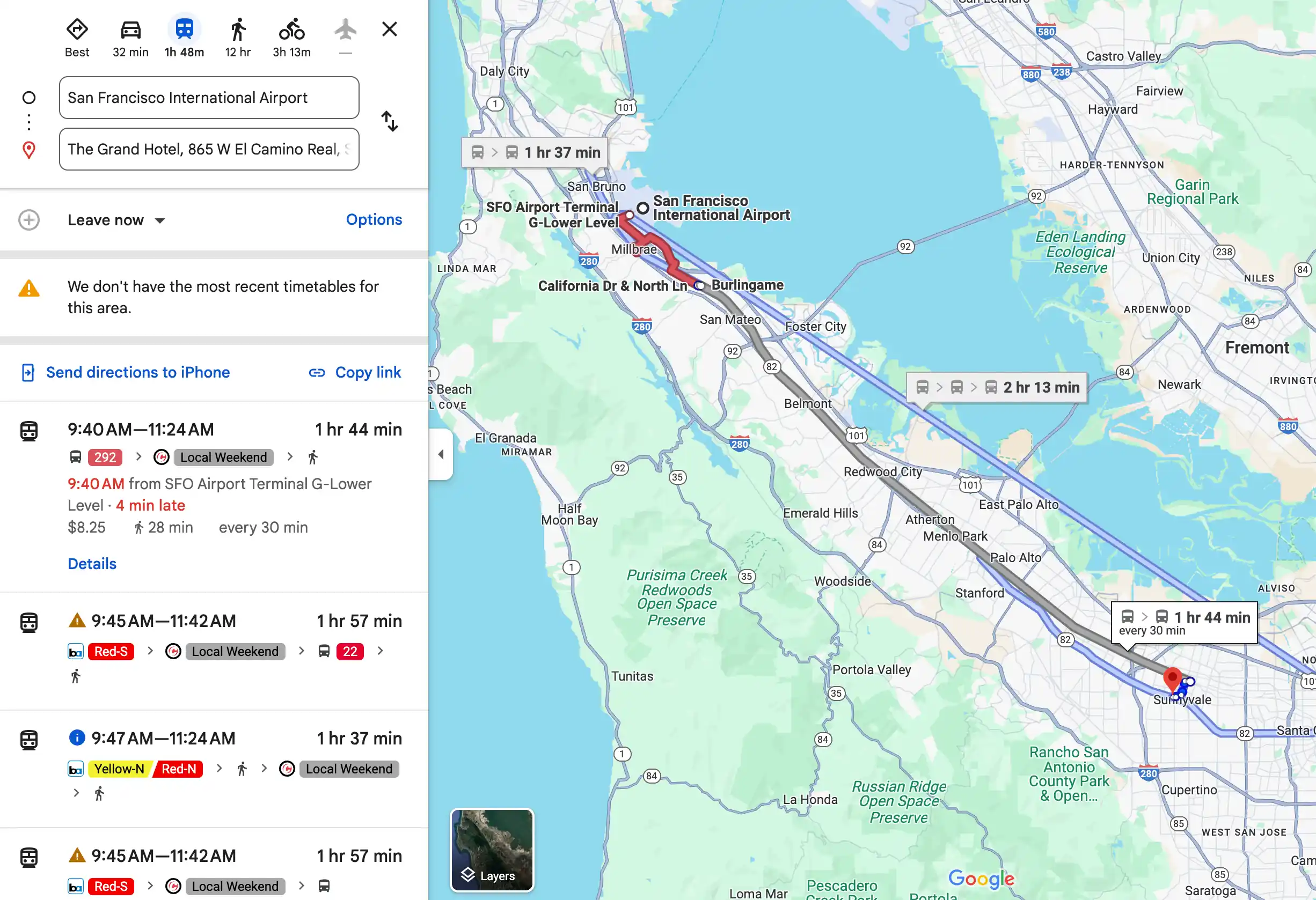 Google map instruction from SFO to The Grand Hotel